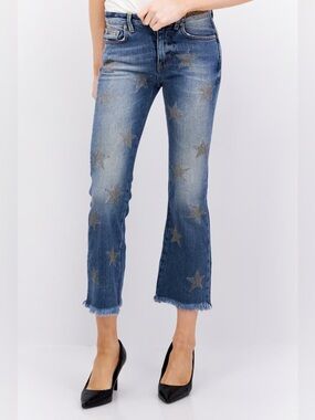 NWT P Jean Christie Celestial Chain Star Kick Crop Flare Jeans Sz 26